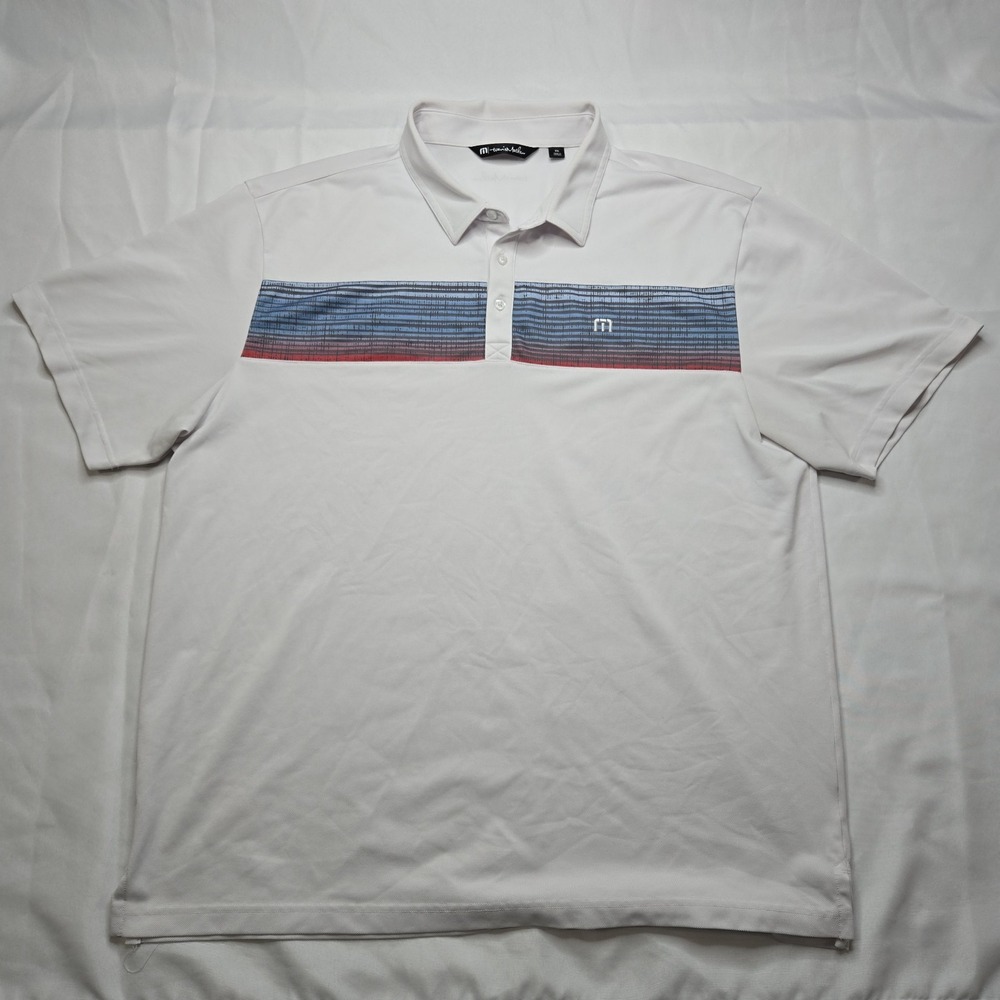 Travis Mathew Golf Polo Shirt Mens 2XL XXL Color Bock‎ Striped Mesh White Light